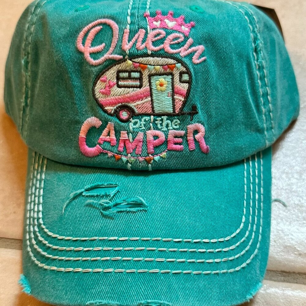 NWT Kbethos Womens Distressed Turquoise Queen of the Camper Baseball